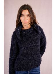 Striped knitted sweater, sequin insert