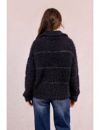 Striped knitted sweater, sequin insert