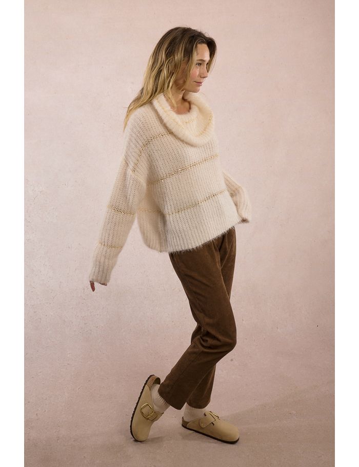Striped knitted sweater, sequin insert