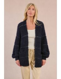 Knitted cardigan, open and iridescent