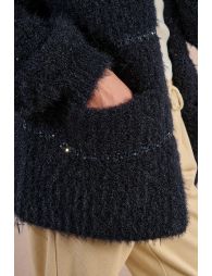 Knitted cardigan, open and iridescent