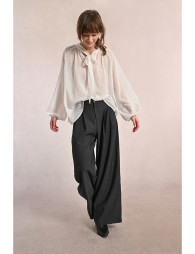 Pantalon taille haute, jambe large