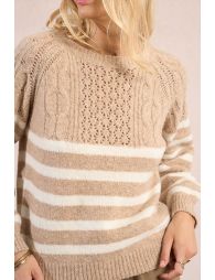 Pull rayé en maille, buste ajouré