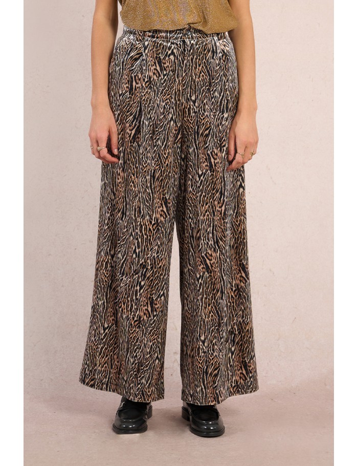 Wide leg printed velvet trousers