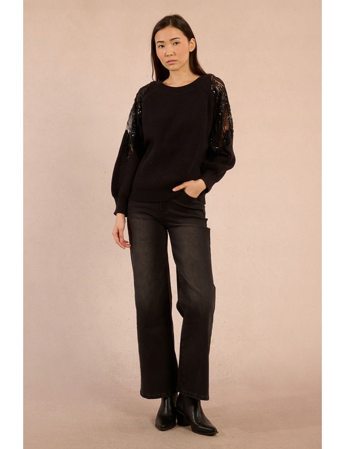 Knitted sweater, openwork shoulders