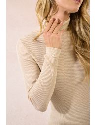 Iridescent ribbed knit turtleneck