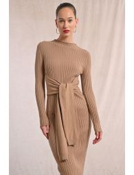 Robe pull côtelée, à nouer