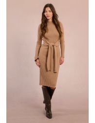 Robe pull côtelée, à nouer