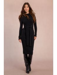 Robe pull côtelée, à nouer