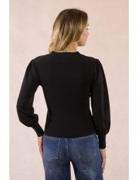 Bi-material sweater, puffed sleeves