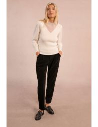 Pull en bi-matière, manches bouffantes