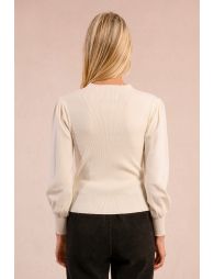 Bi-material sweater, puffed sleeves