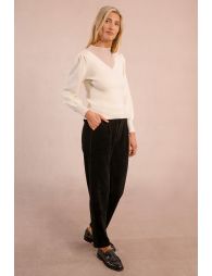 Bi-material sweater, puffed sleeves
