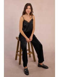 Satin camisole, lace trim