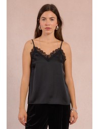 Satin camisole, lace trim