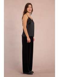 Satin camisole, lace trim
