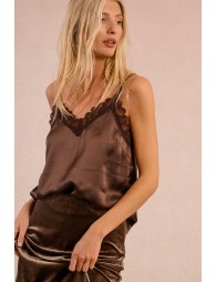 Satin camisole, lace trim