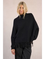 Poncho type sweater with fringes