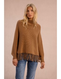 Poncho type sweater with fringes