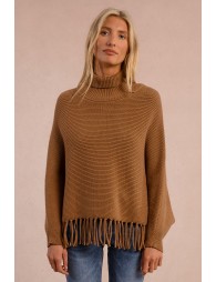 Poncho type sweater with fringes