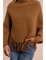 Poncho type sweater with fringes