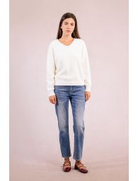 Fluffy knit sweater, beaded collar