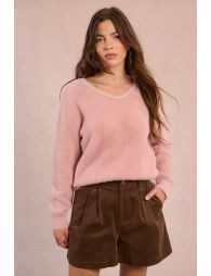 Pull en maille duveteuse, col perlé