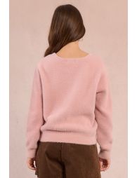 Pull en maille duveteuse, col perlé