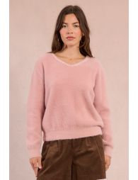 Pull en maille duveteuse, col perlé