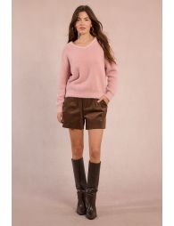Pull en maille duveteuse, col perlé