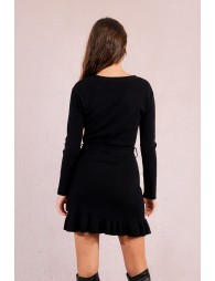 Vestido corto de manga larga con lazada