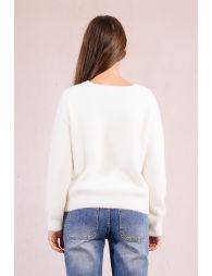 Pull en maille duveteuse, col perlé