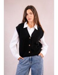 Knitted cardigan, sleeveless