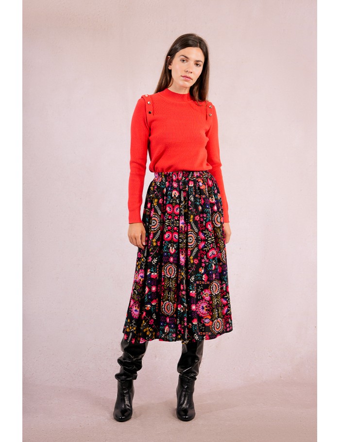 Falda larga plisada con estampado
