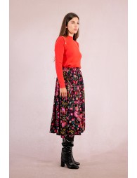 Falda larga plisada con estampado