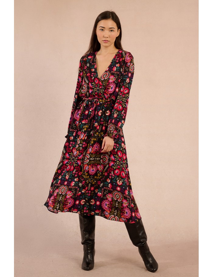Longue robe portefueille, imprimé bohème