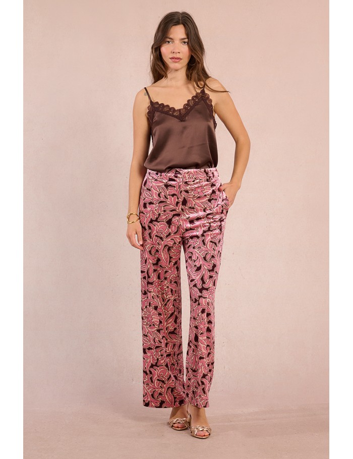 Satin trousers, floral print