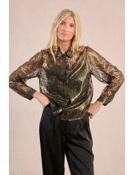 Chemise transparente en dentelle métallisée
