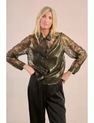 Metallic lace sheer shirt