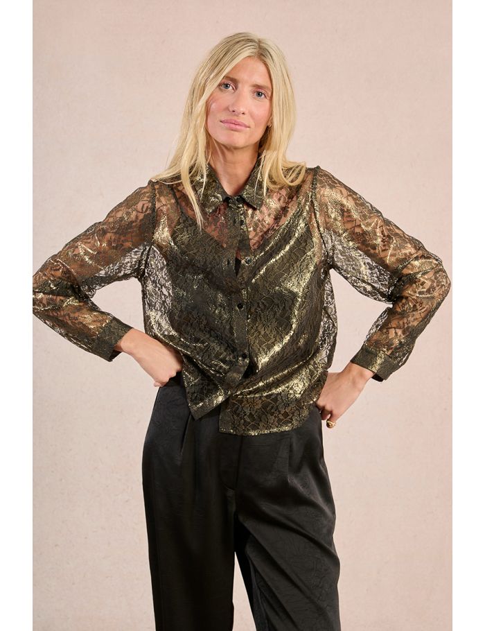 Chemise transparente en dentelle métallisée
