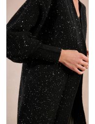 Gilet long ouvert en maille, parsemé de strass