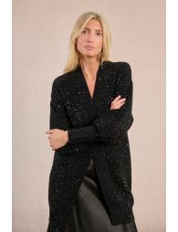 Gilet long ouvert en maille, parsemé de strass
