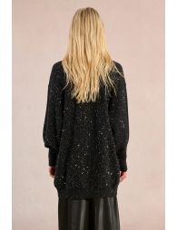 Gilet long ouvert en maille, parsemé de strass
