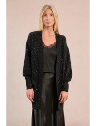 Gilet long ouvert en maille, parsemé de strass