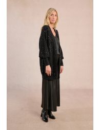Gilet long ouvert en maille, parsemé de strass