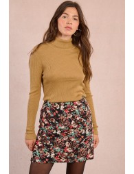 Straight floral print mini skirt