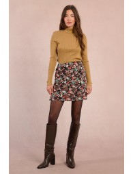 Straight floral print mini skirt