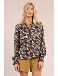 Camisa  de manga larga con lazada y estampado