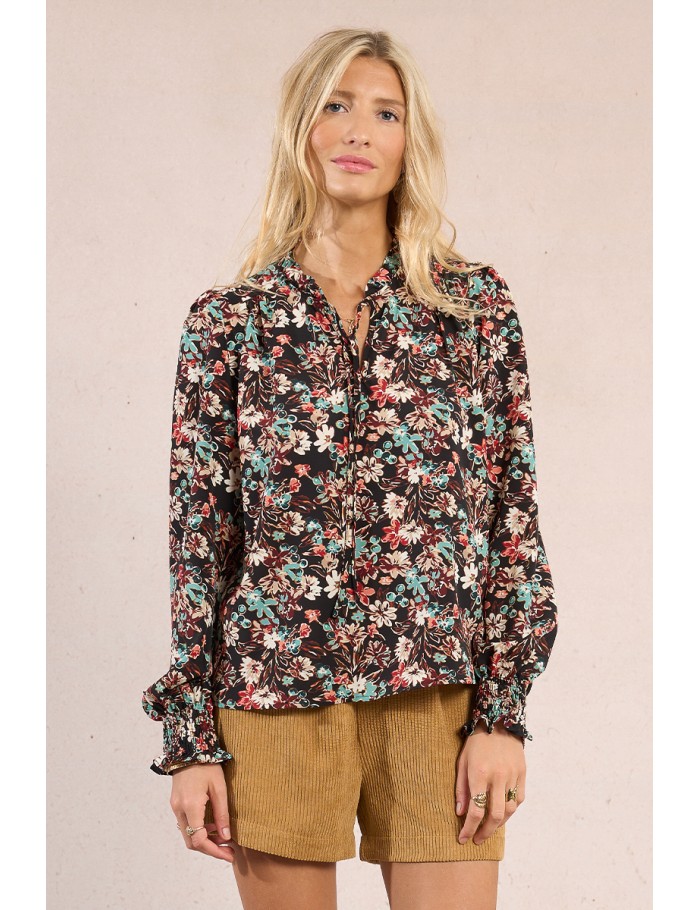 Camisa  de manga larga con lazada y estampado
