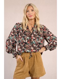 Camisa  de manga larga con lazada y estampado